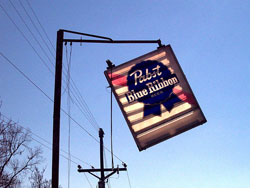 Pabst sign hanging by a thread