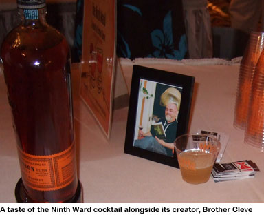 A photo of Brother Cleve with his cocktail, the Ninth Ward