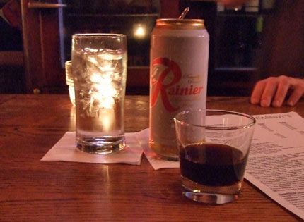 Nightcap at Cassidy's: Fernet with a Rainier back.